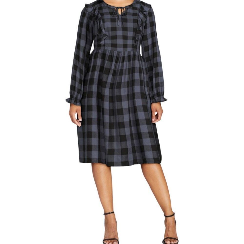 Time and Tru Women's Plaid Ruffle Dress Gray & Black Size Large